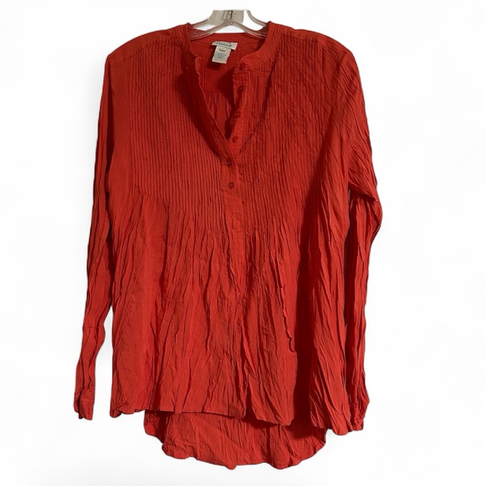 Sundance women's boho peasant style tunic top pintuck pleats coral orange M